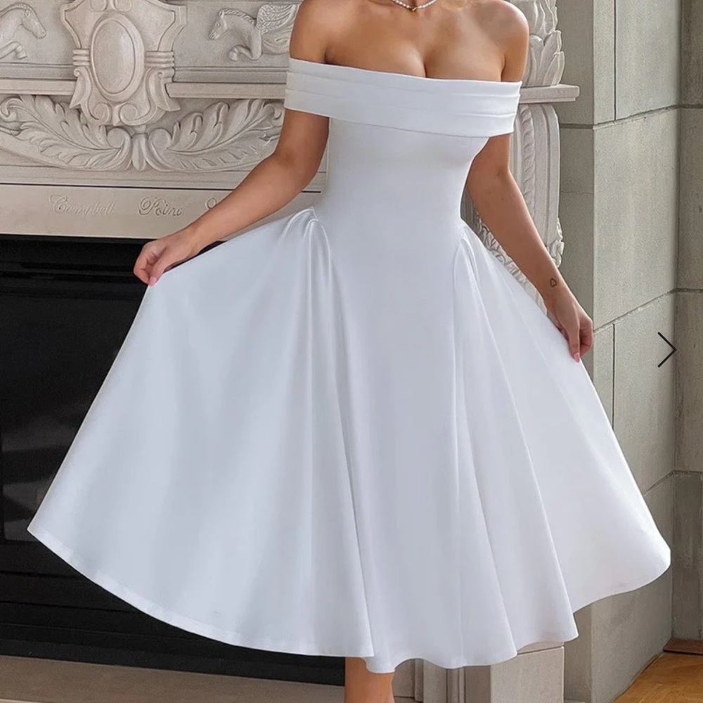 BABYBOO Miranda Midi Off-Shoulder White Dress